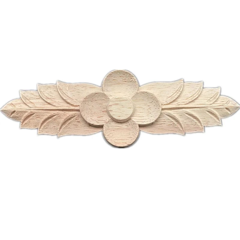 15-40cm Wood Applique Onlay Wood Figurines Carved Unpainted Ornamental Floral Leaves Wooden Furniture Doors Cabinet Window Home