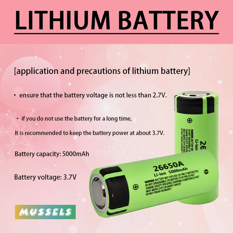 

100% оригинальная литиевая аккумуляторная батарея 26650 20A 26650A, 3,7 V 5100mA. Подходит для фонарика