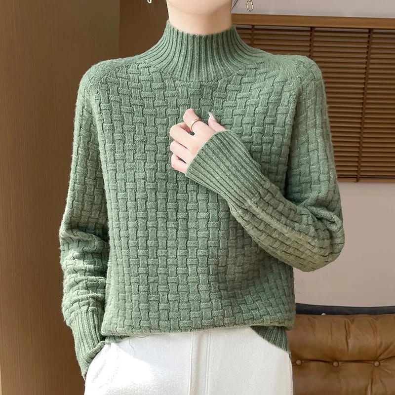 Женский кашемировый свитер в клетку со свободным вязаным базовым топом