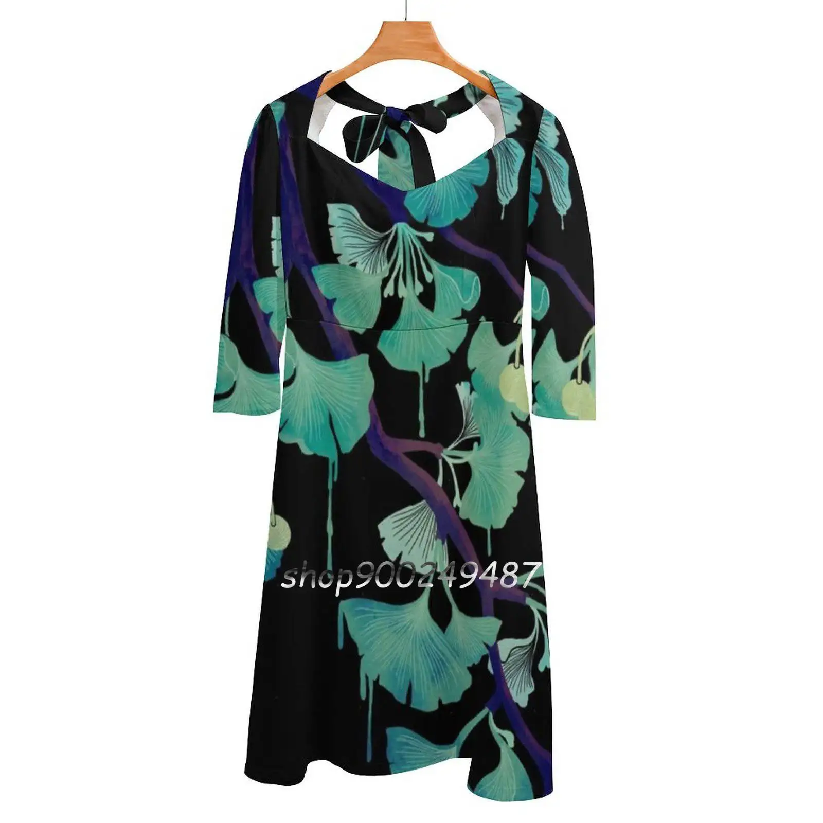 O Ginkgo (на черном) милое элегантное платье для женщин Корейское кавайное с