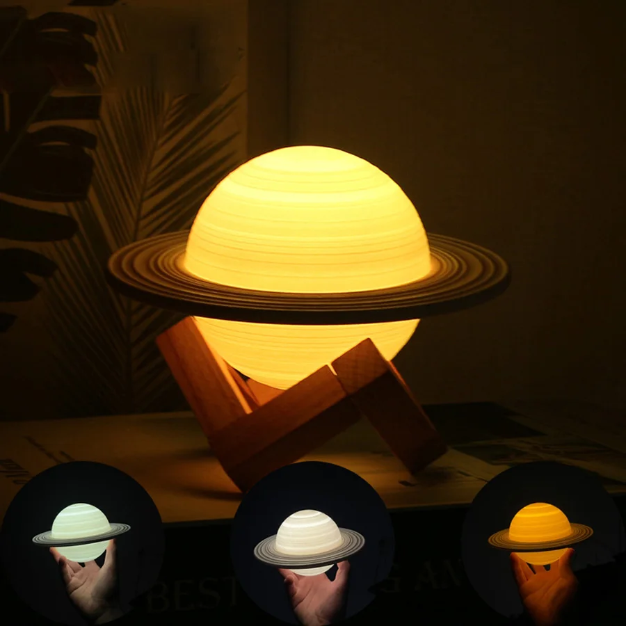 

3D Saturn Lamp Night Light Bedroom Decor Tap Moon Light 16 Color Rechargeable Night Lamp Saturn Lamp Children Bedside Table Lamp