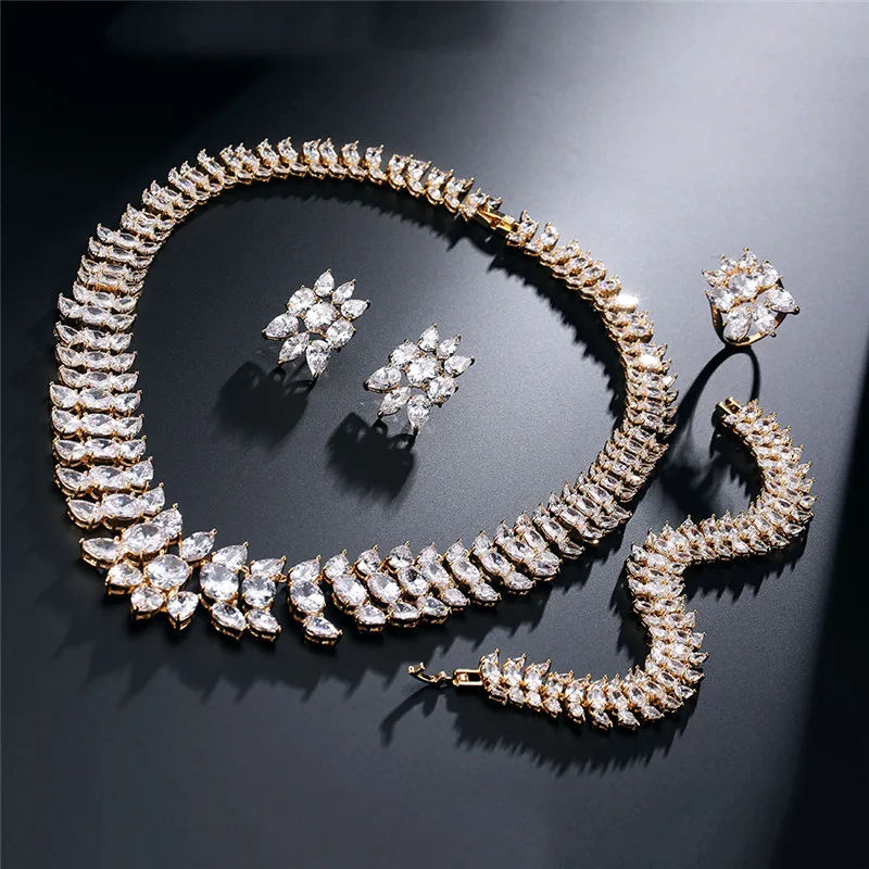 

RAKOL Luxurious Brilliant Cubic Zirconia Jewelry Sets for Women Fashion Necklace Earrings Ring Bracelet Bridal Dress Accessories