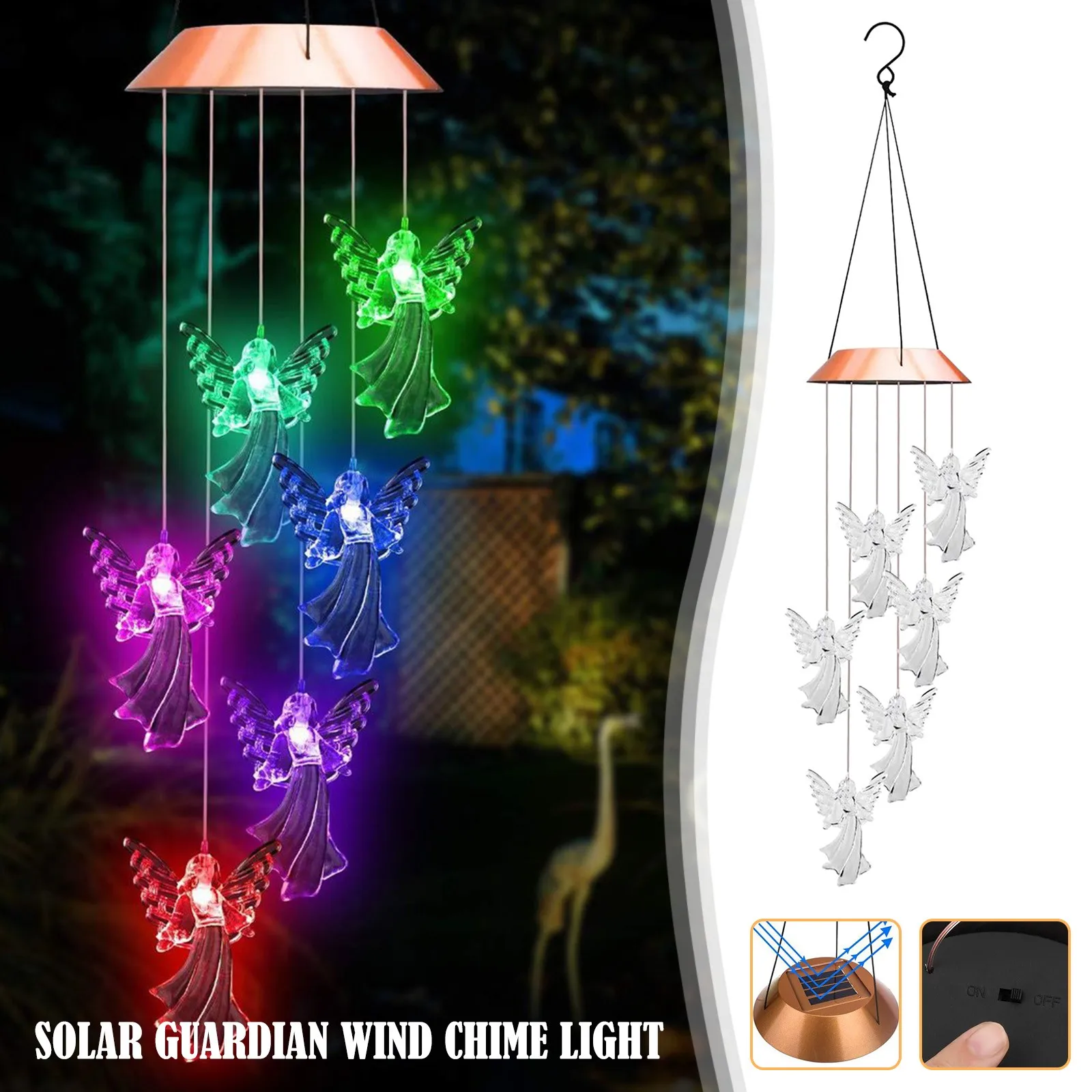 

Solar Power Changeable Light Waterproof Colorful Angle Wind Chime Lamp For Home Outdoor Garden Yard Outdoor Decoration Light