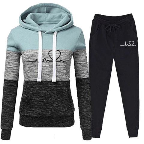 Bikinis Secret Women Spliced Sweater Tracksuit Sweatshirts Pullover Hoodies Suit Female Sport Jogger Pants Outfits 2 Pcs Sets