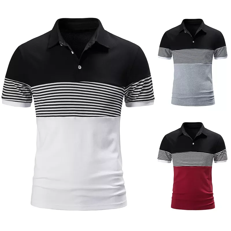 

New Men Polo Summer Shirt Contrast Color Short Sleeve Lapel Polo Shirt Tops Clothing Male Streetwear Casual Fashion Mens Polo
