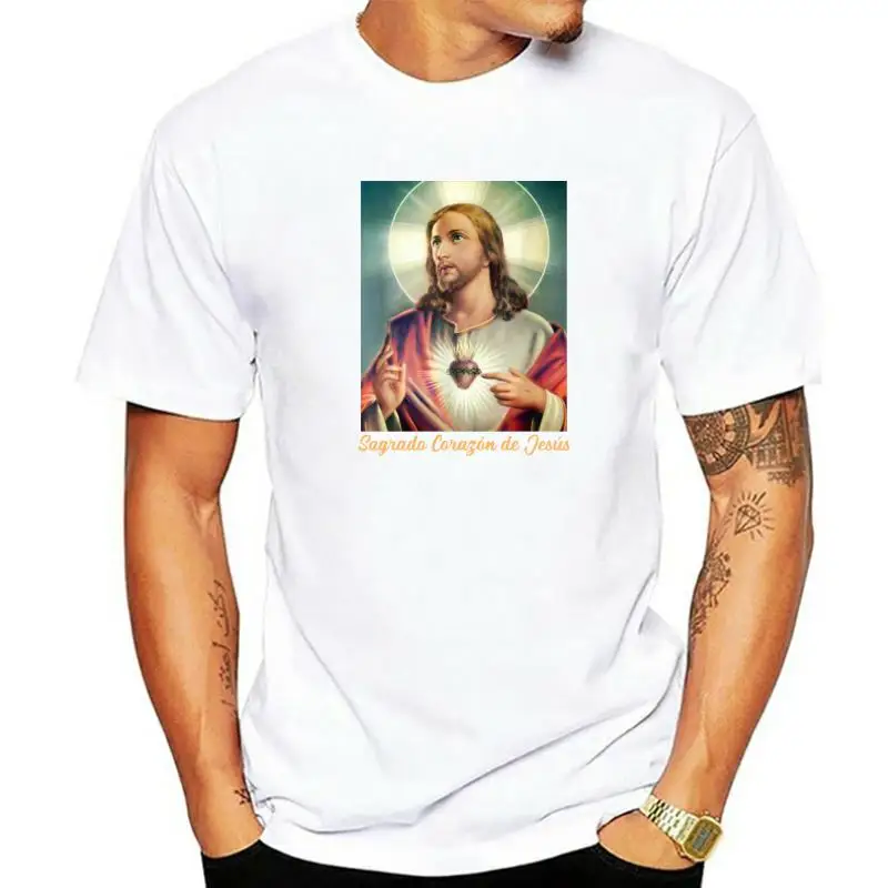 

Sagrado Corazon De Jesus Sacred Heart Of Jesus T-Shirt Printed Tshirts Popular Tops Shirt Cotton Men Classic