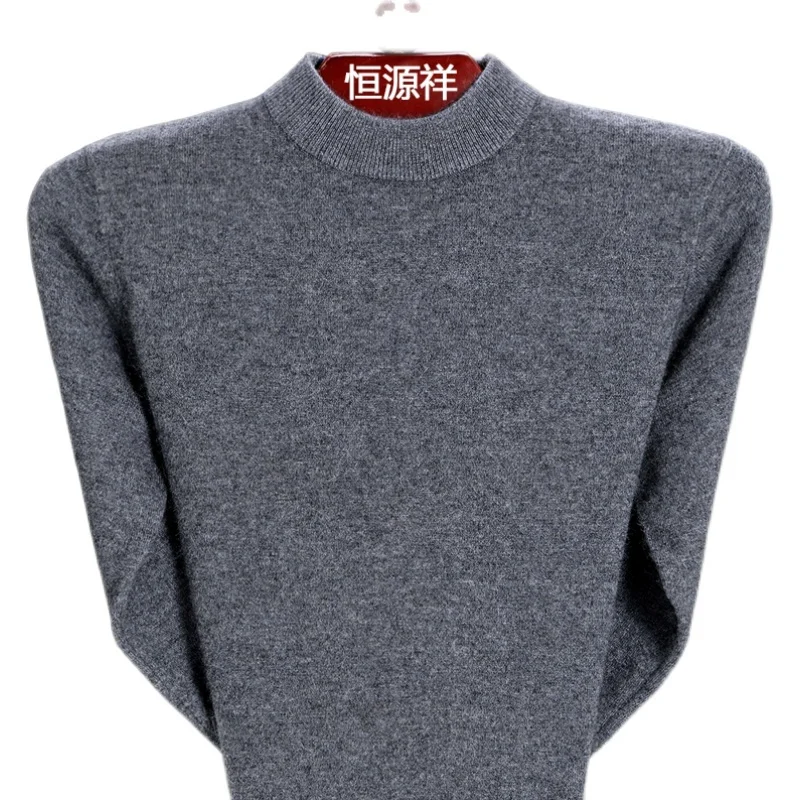 

Woolen Sweater Men's 100% Pure Wool Thickened Sweater Winter Half Turtleneck Middle-Aged Father Knitted Cashmere Sweater