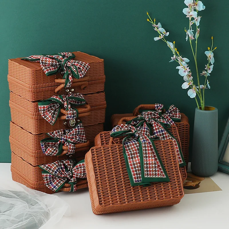 

Creative Suitcase Imitation Rattan Woven Bamboo Woven Hand Carrying Box Outdoor Picnic Hand Carrying Basket
