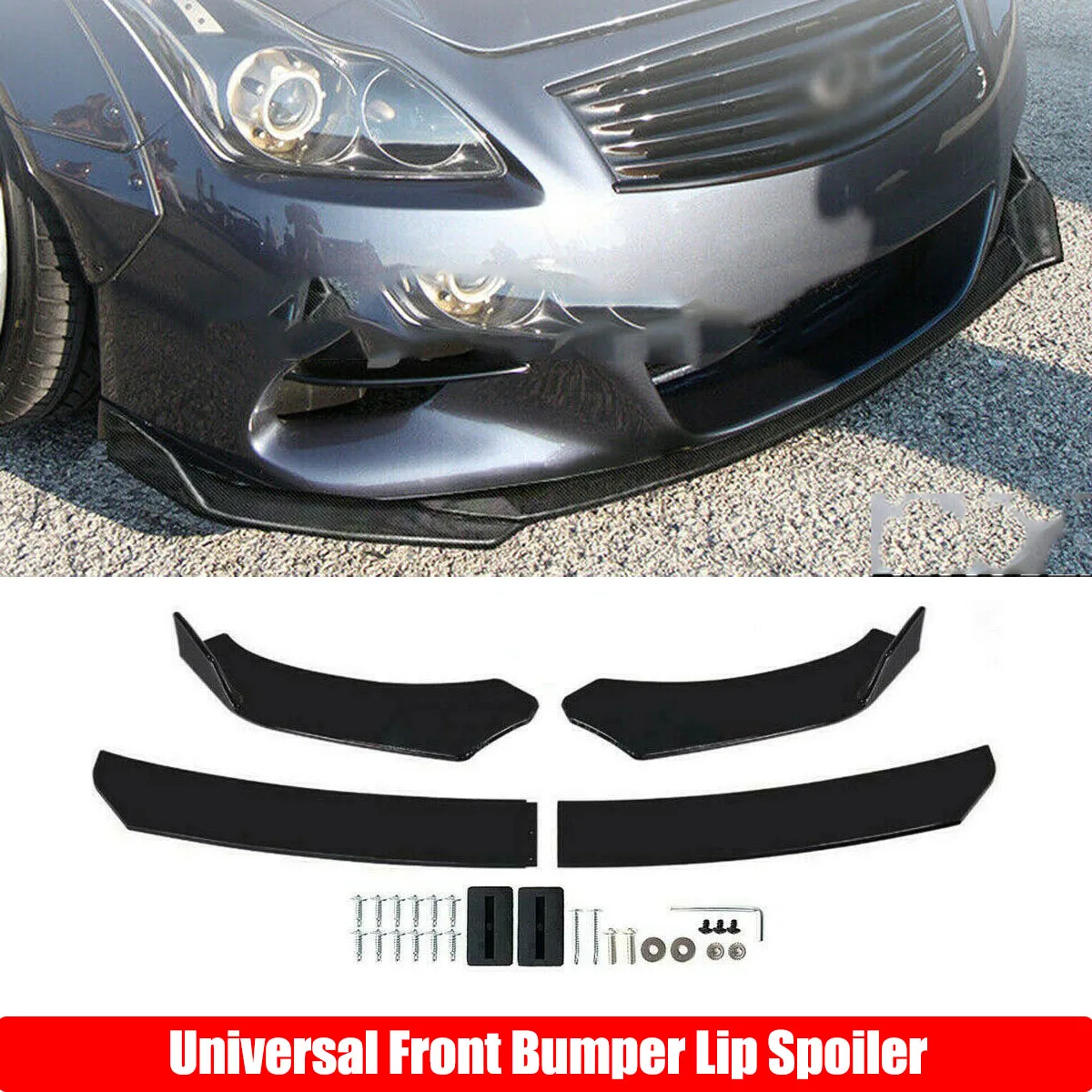 4PCS Front Bumper Lip Spoiler Side Splitter Chin Body Kit Guards Deflector For Infiniti G37 G35 Coupe Sedan Car Accessories