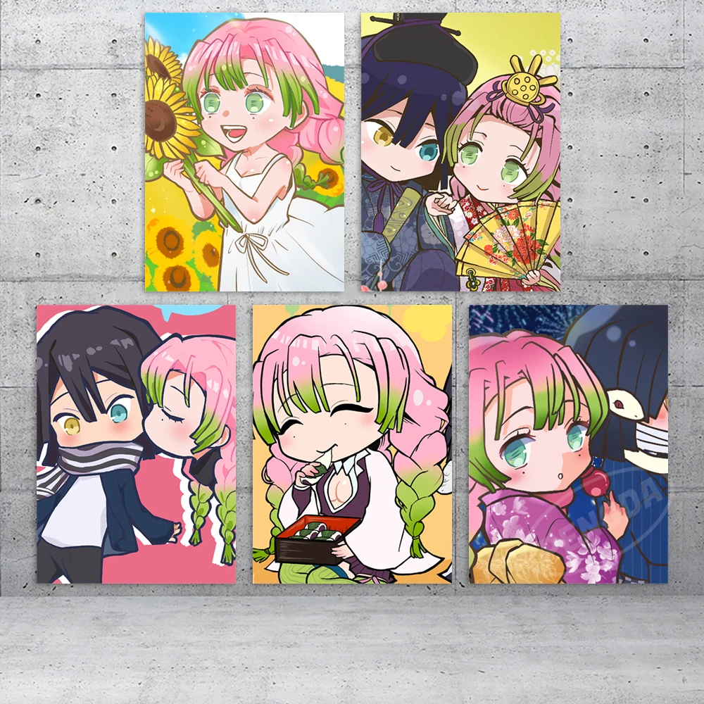 

Canvas Demon Slayer Printed Kanroji Mitsuri Poster Iguro Obanai Home Decorative Anime Painting Wall Art Gift Picture Living Room