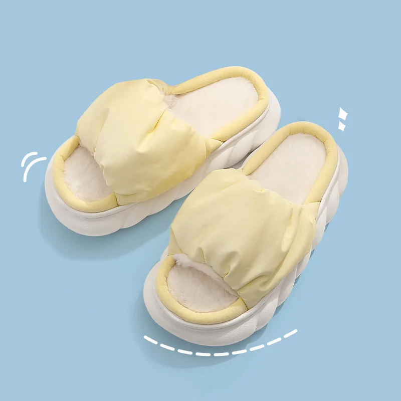 

Women Furry Home Slippers 2022 New Solid Indoor Thick Platform Soft Non-slip Sole Casual Beach Home Slipper Fur Cotton Slippers