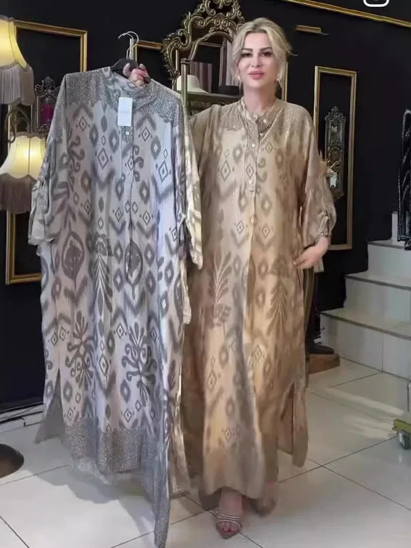 Мусульманское женское платье Рамадан ИД с принтом Jalabiya арабское длинное абайя