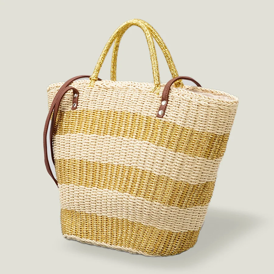 

2022 new vegetable basket handmade straw bag large capacity simple stripe single shoulder bag small minority tot women's bag