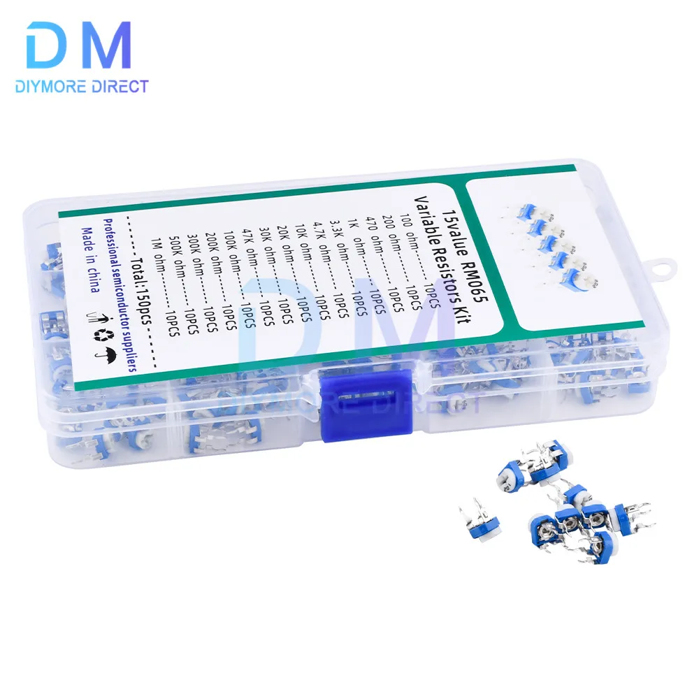 

Комплект переменных резисторов 150 шт./лот RM065, 100 Ом-1 м ом, триммер, потенциометр, набор регулируемых резисторов 1K, 10K, 100K