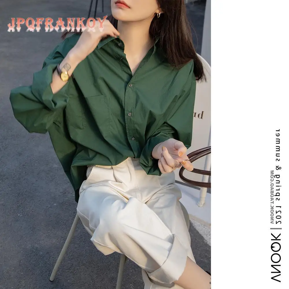 

Women's Shirt 2021 Early Spring New Design Sense Niche Long-sleeved Shirt Retro Hong Kong Flavor Joker Shirt White Womens Tops.