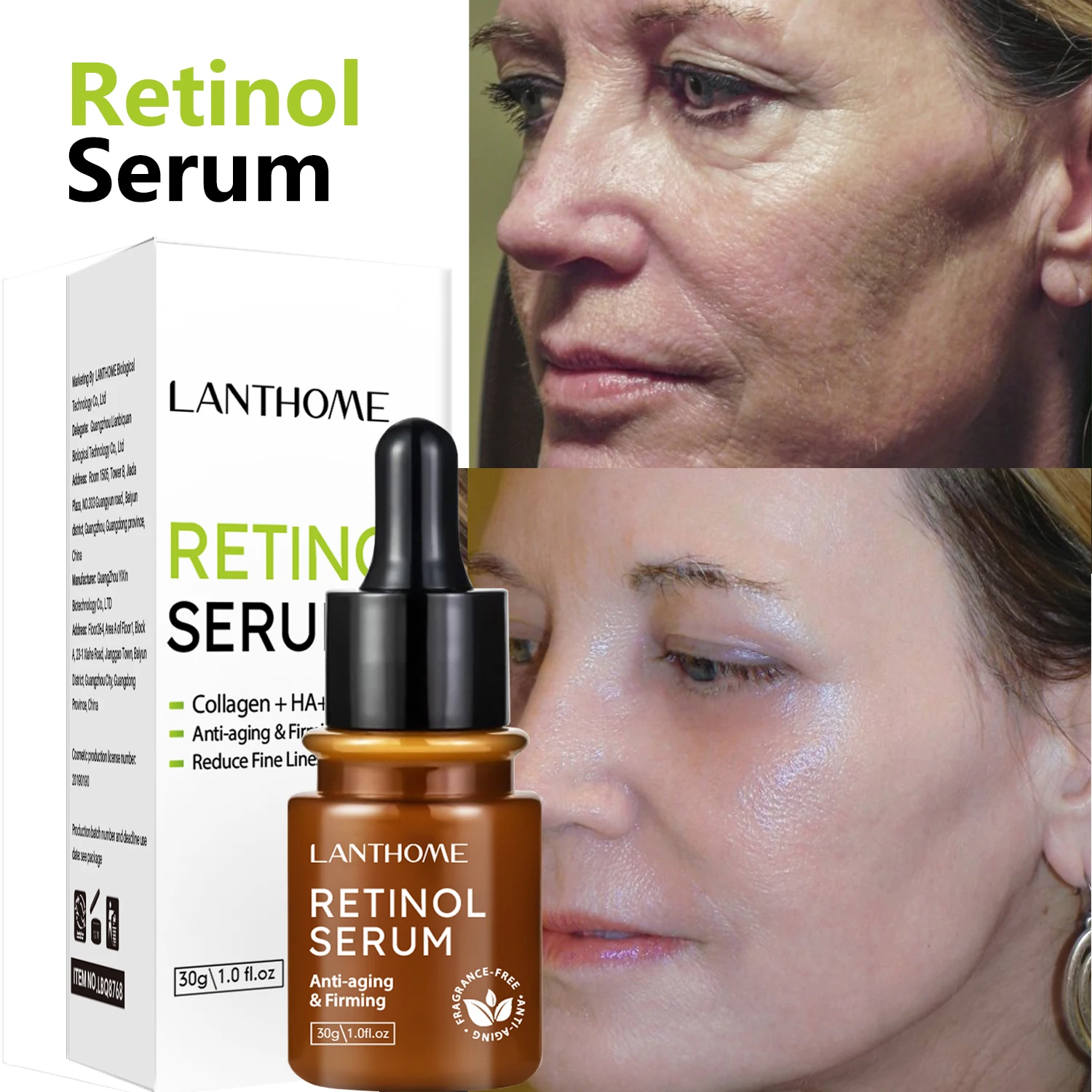

VIBRANT GLAMOUR Retinol Face Serum Moisturizing Whitening Firming Fade Fine Lines Anti-wrinkle Anti-aging Deep Care Essence 30ML