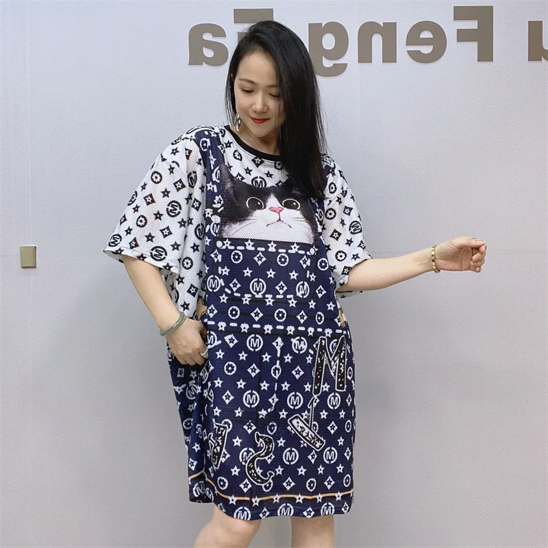

Female Cartoon Printed Loose Dresses Women Summer Clothes Casual Dress O Neck Short Sleeve Pullovers Dress платье женское летнее