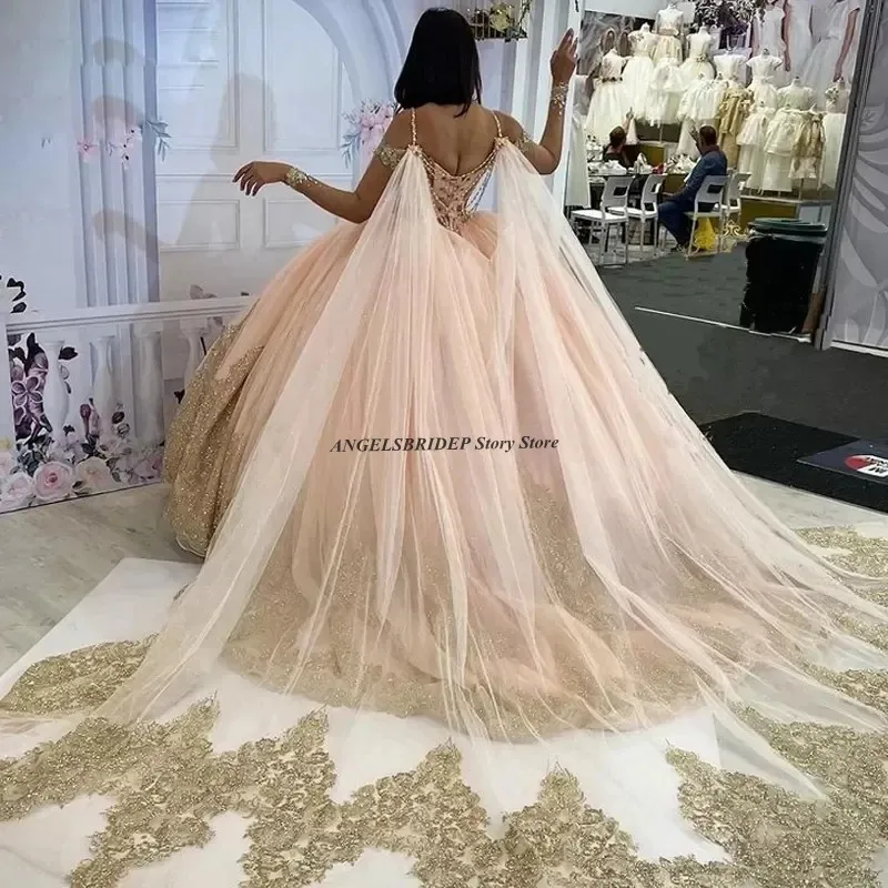ANGELSBRIDEP Темно-зеленое бальное платье Quinceanera Платья с золотыми аппликациями Ballkleider