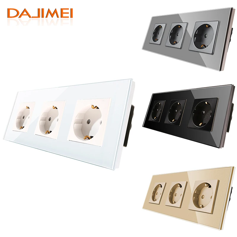 

Тройные настенные розетки DAJIMEI европейского стандарта, электрические розетки с кристальной панелью 16 А, электрическая настенная розетка ...