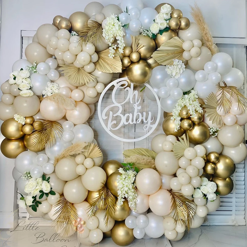 

170pcs Pearl White Gold Balloon Arch Wreath Kit Cream White Champagne Gold Latex Balloons Wedding Birthday Baby Shower Decor