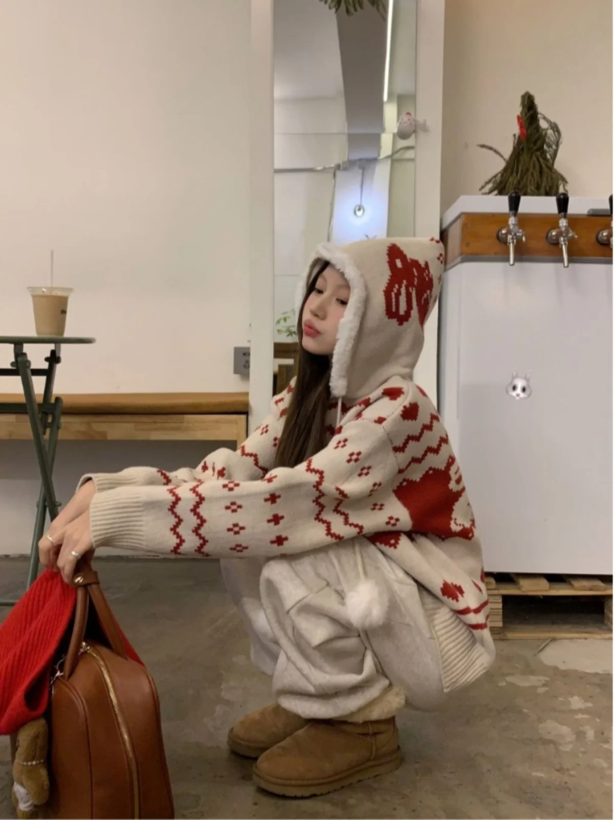 Атмосфера Рождественский свитер с кроликом Верхняя одежда Женская осень 2024