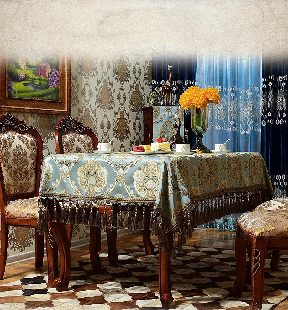 Освітленная роскошная квадратная скатерть с кисточками высококачественная