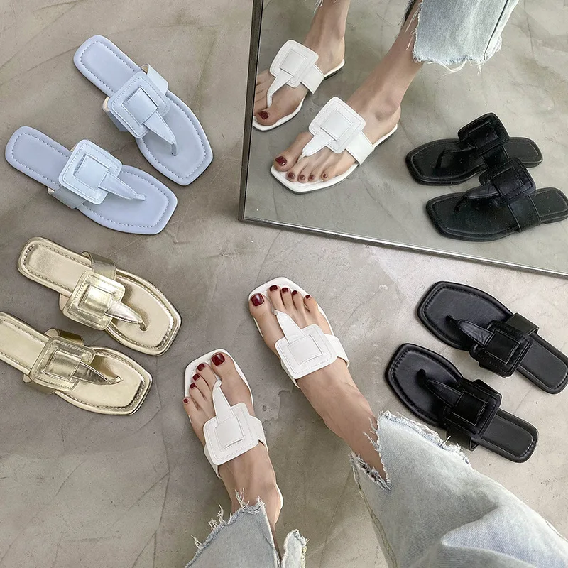

2022 New Summer Flat Shoes New Flip-Flops Ladies Casual All-match Beach Shoes Luxury Large Size Sandals and Slippers35-42