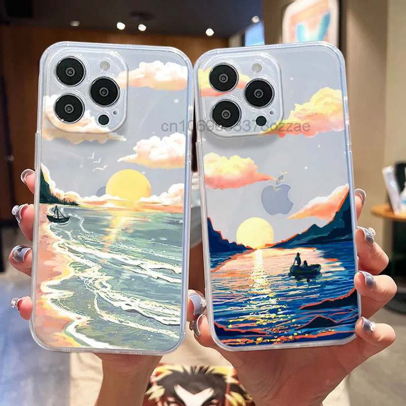 

Seaside Sunset Scenery Picture Phone Case For Iphone 14/13/12/11promax Plus Case 6s78plus Transparent Xrxs Female Girls Cute