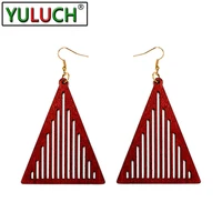 wooden hollow geometric triangle women dangle earrings vintage natural wood statement earringseurope america fashion jewelry