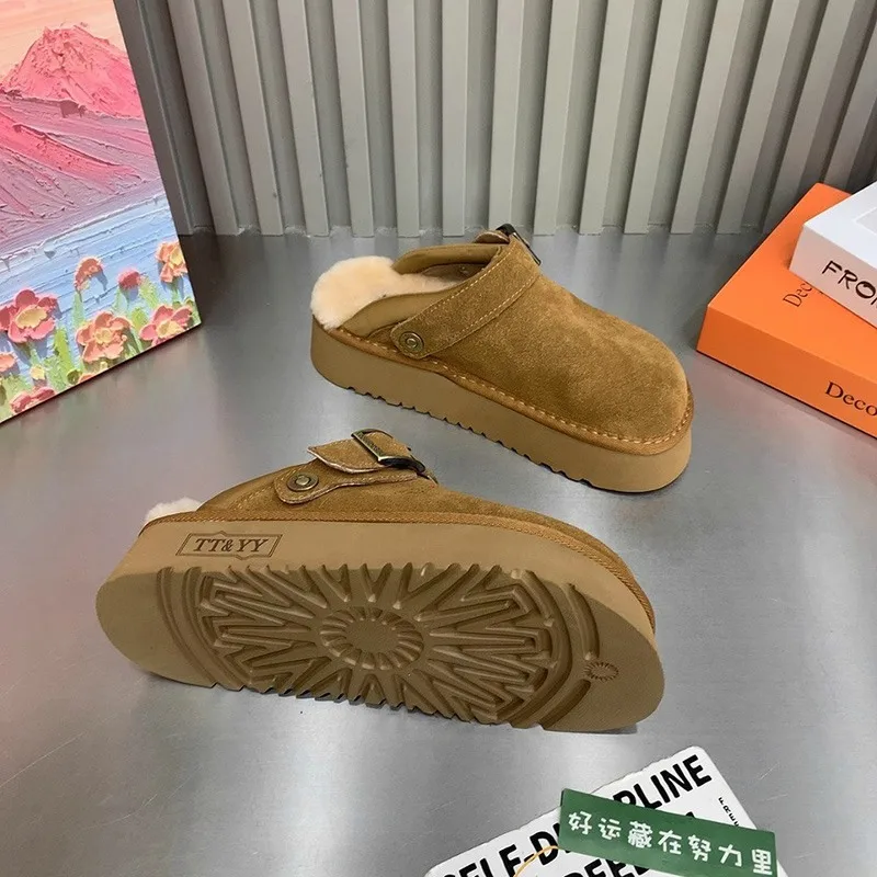 Обувь Женские тапочки Меховые шлепанцы Тапочки на платформе с закрытым носком