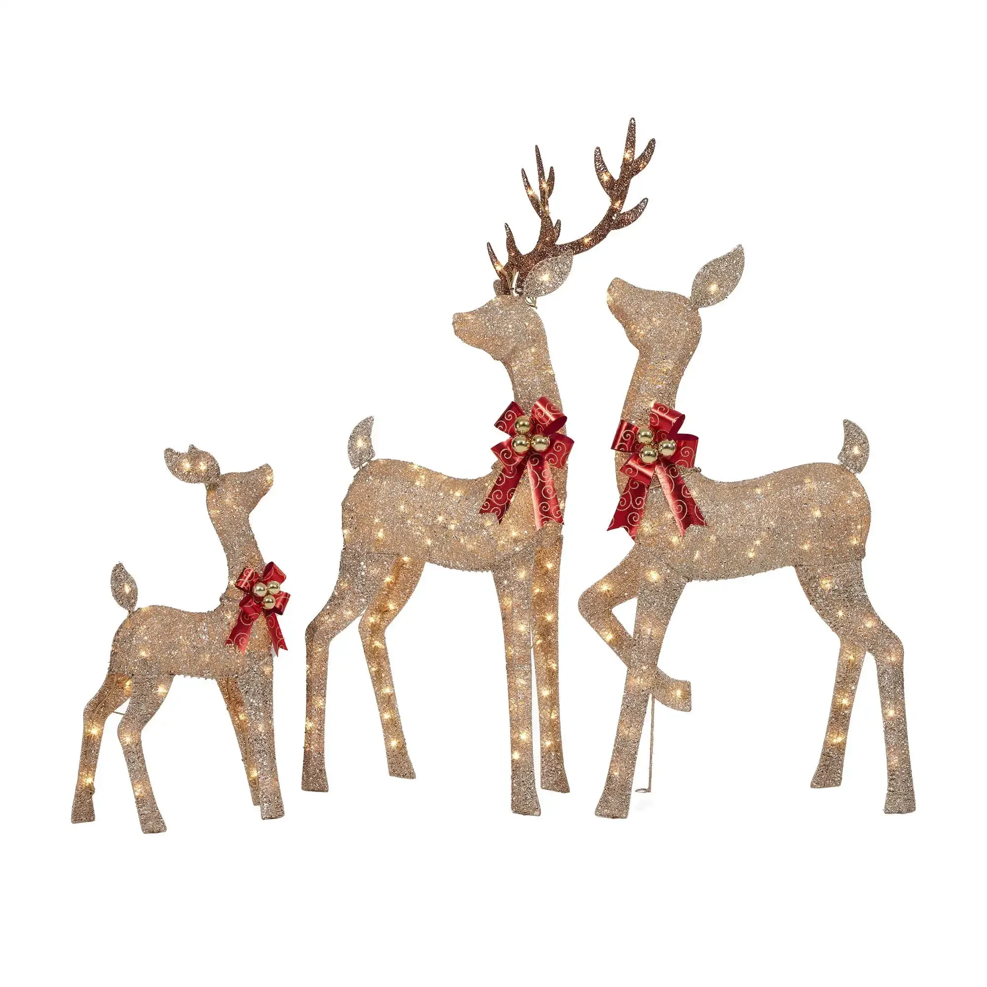 

Set of 3 Light-up Glitter Deer Family with 210 Clear Incandescent Christmas Lights, Holiday Time