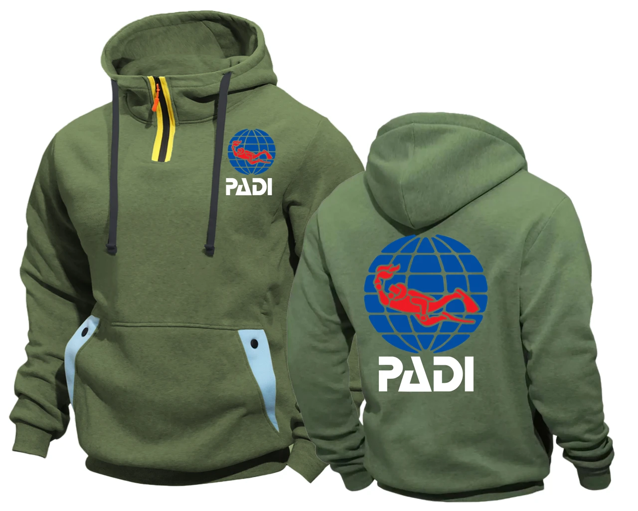 Фото Padi Scuba Driver с карманом на полузастежке для спорта и фитнеса, повседневная толстовка, куртки с капюшоном, толстовки, бейсбольная куртка №2