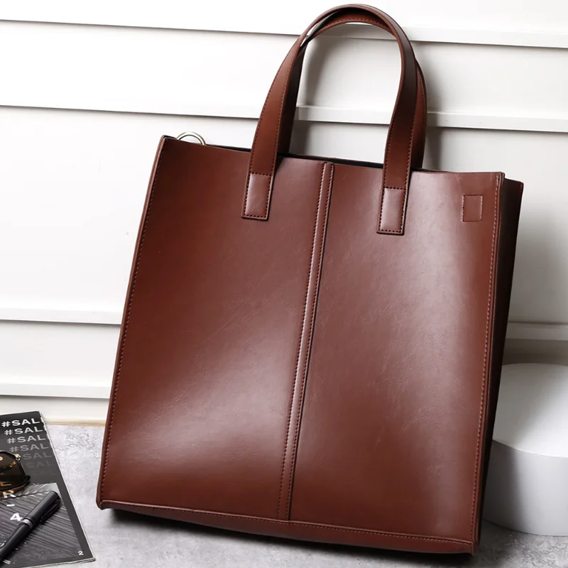 

Men Large-capacity Bag Women Shoulder Handbag Bags Strap Unisex Men Tote Laptop Leather Bags 15-inch With Shoulder Women