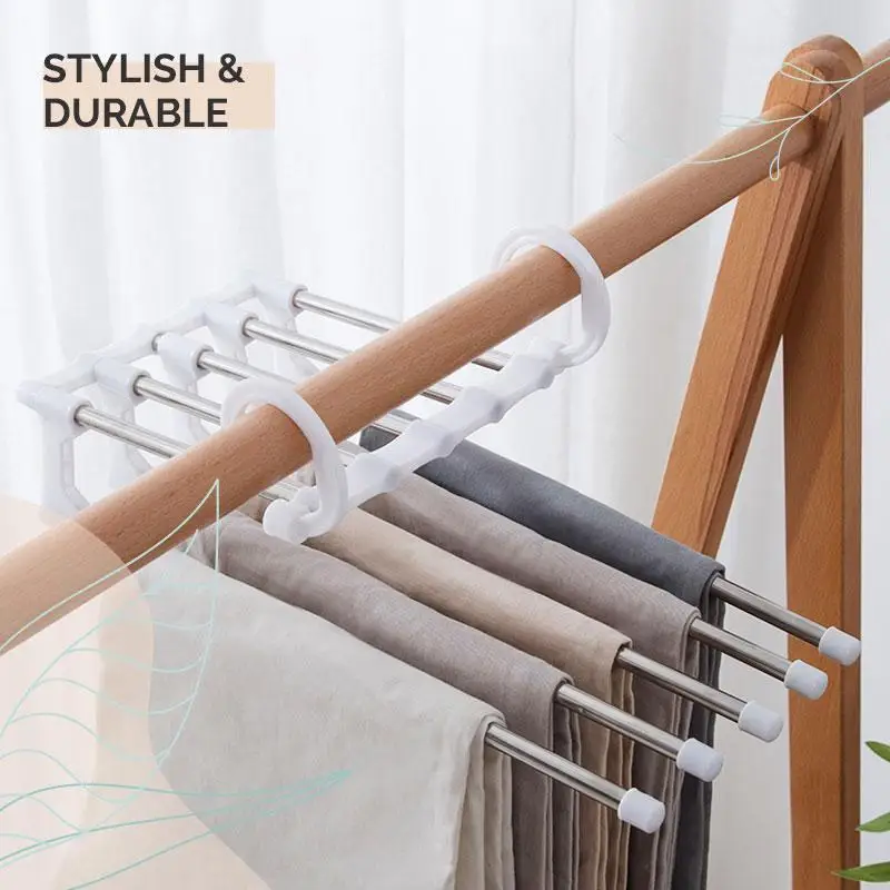 5 In 1 Multifunctional Trouser Storage Rack Adjustable Trouser Wardrobe Organizer Foldable Stainless Steel Rustproof Hangers