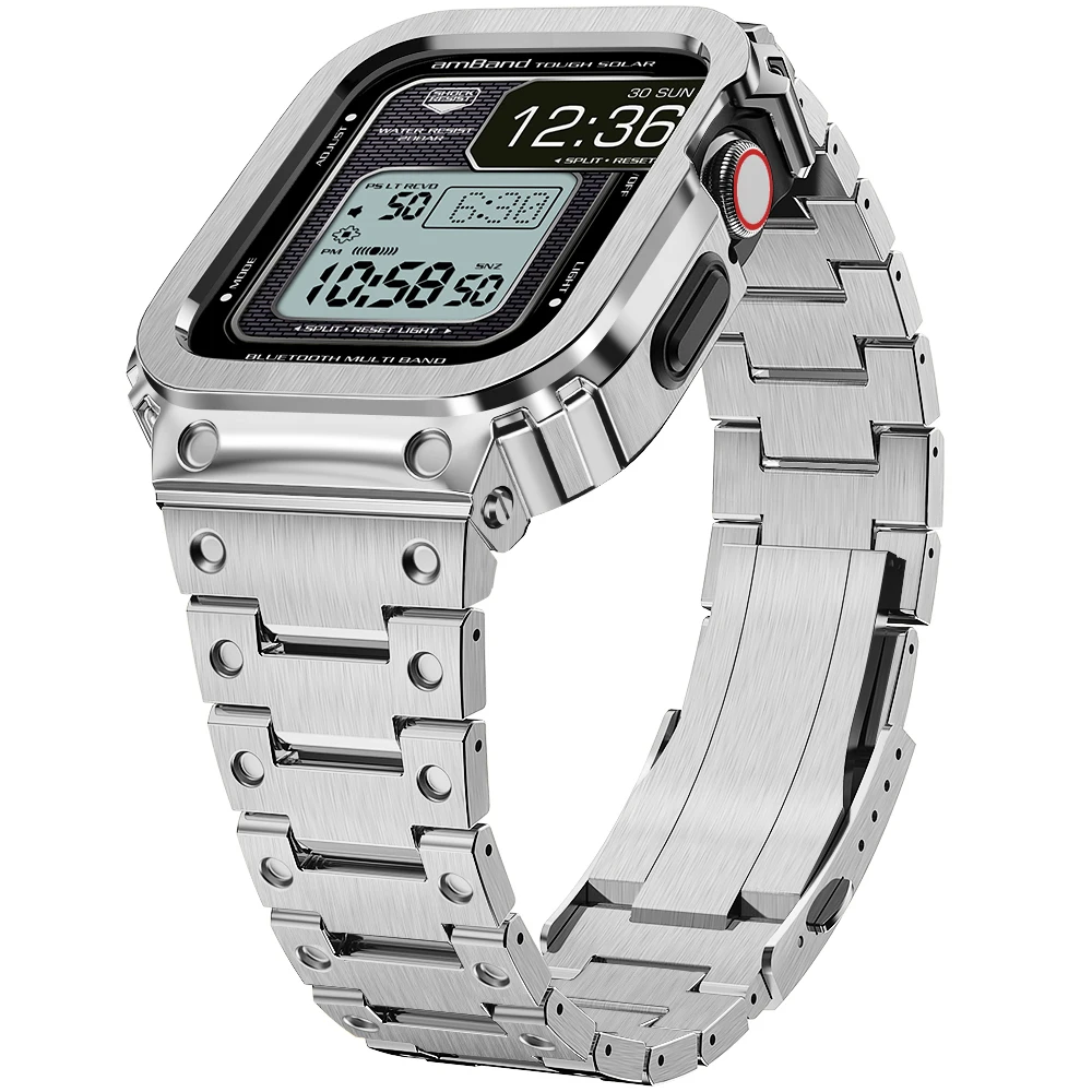 Business Stainless Steel Modification Kit Case Band For Apple Watch 8 7 6 5 4 SE 45mm 44mm Refit Mod ApplCasio Bezel Cover Strap