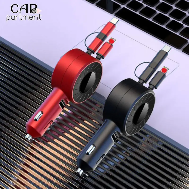 

Car Charger Universal Retractable Car Charger Head With Cable 3 In 1 1pcs Car Phone Fast Charger Car Accessories Multifunctional