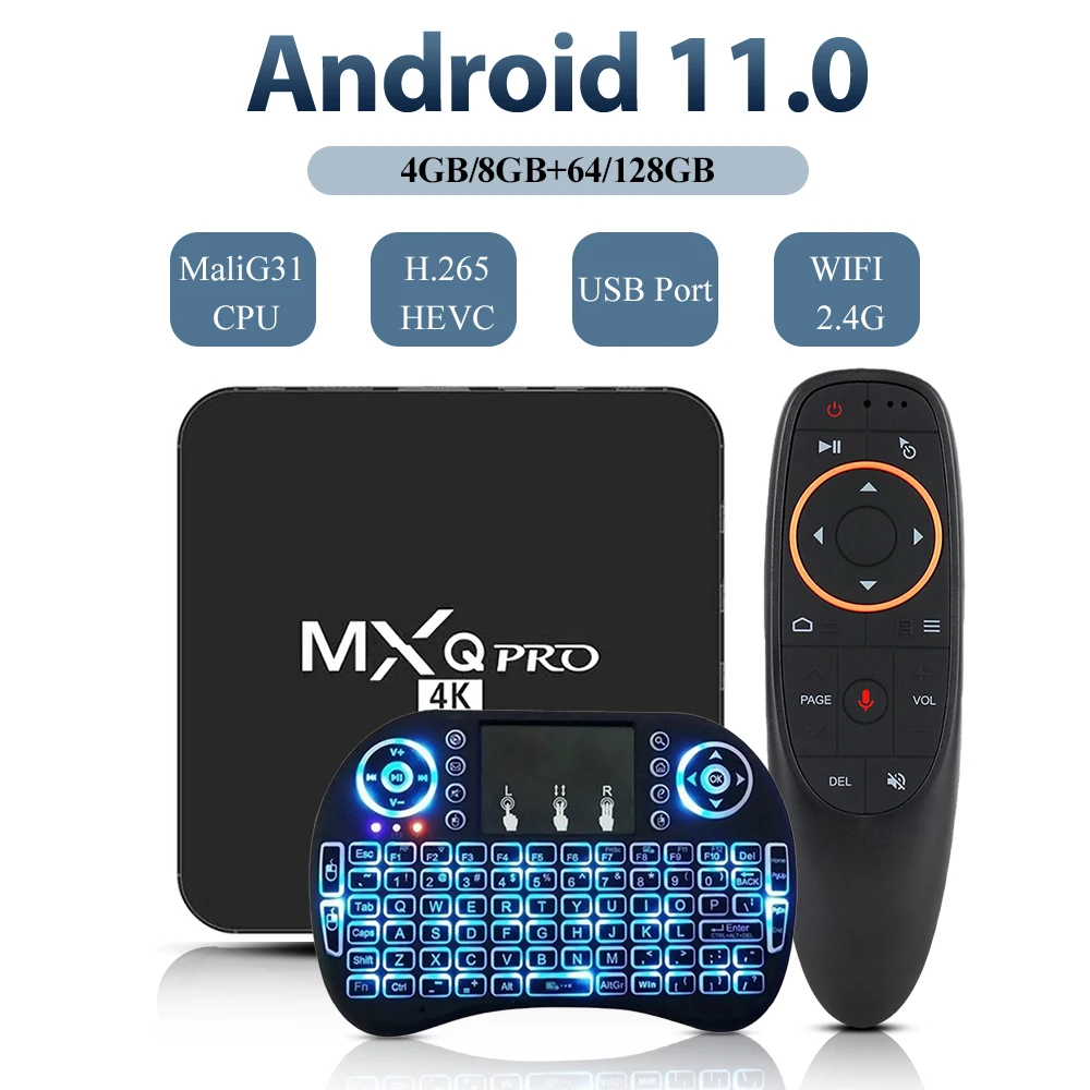 

Приставка Смарт-ТВ MXQ Pro, 4K HD, Android 128, 8 + 2,4 ГБ