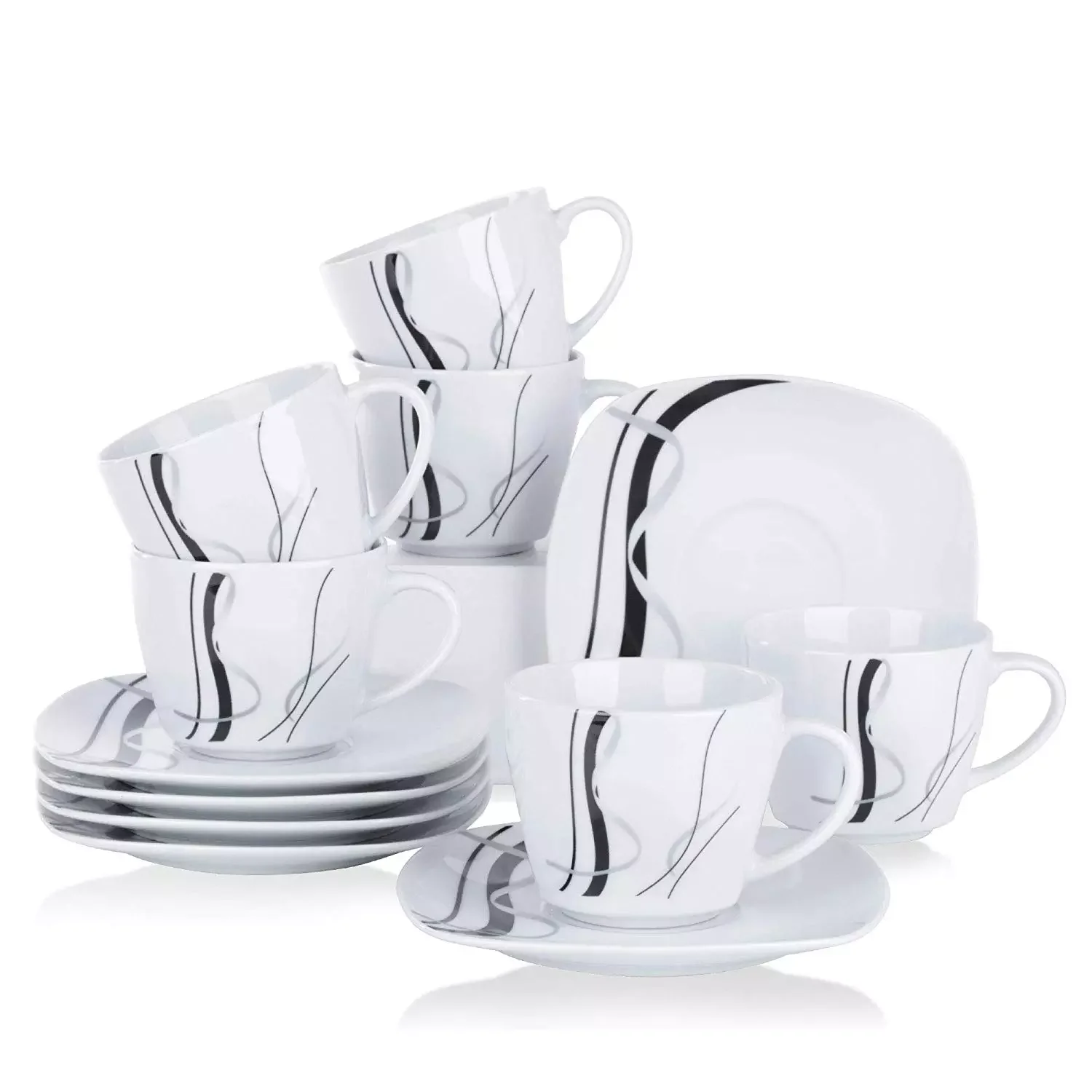 

12-Piece 220ml White Porcelain Drinkware Espresso Coffee Cups and Saucers Set Kitchen Family Office Coffee Cup Set