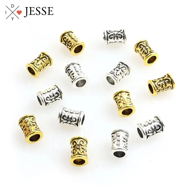 

20Pcs Vintage Tube Beads Antique Gold/Silver Plated Alloy Spacer Big Hole Beads DIY Bracelets Necklaces Bangles Jewelry Supplies