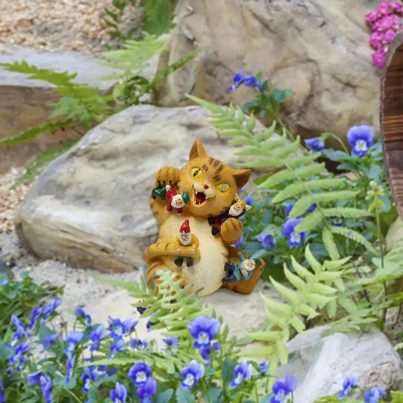 

1PC Cute Cat Ornament Garden Kitten Ornament Cat Garden Gnome Statues Cat Eating Dwarf Carton Miniature Gift For Kids Home Decor