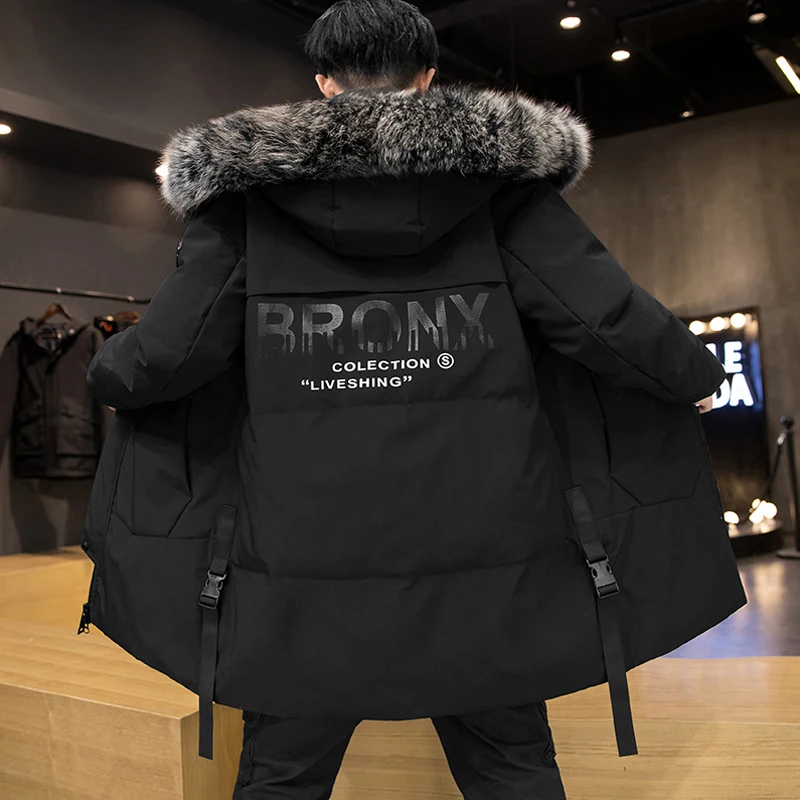 Men's Winter Down Jacket Coat Thickened Warm Removable Hooded Fur Collar Down Jacket Parka Coat Premium White Duck Down Jacket