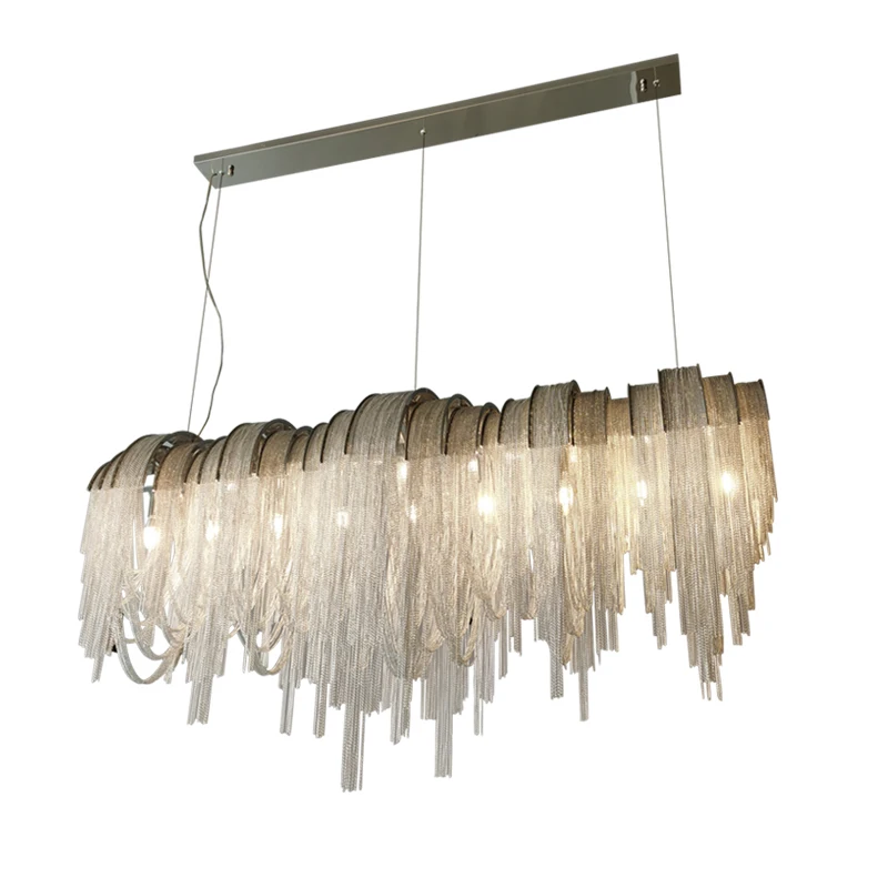 

Nordic Hanging Light Luxury Tassel Aluminum Chain Chandelier Simple Postmodern Aisle Light Creative Bedroom Pendent Light