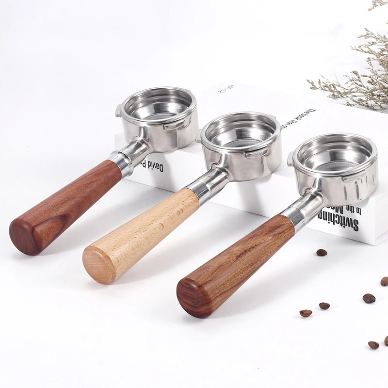 

58MM Stainless Steel There Ear Coffee Machine Handle Bottomless Filter Basket Portafilter Wooden Espresso Tools For Barsetto