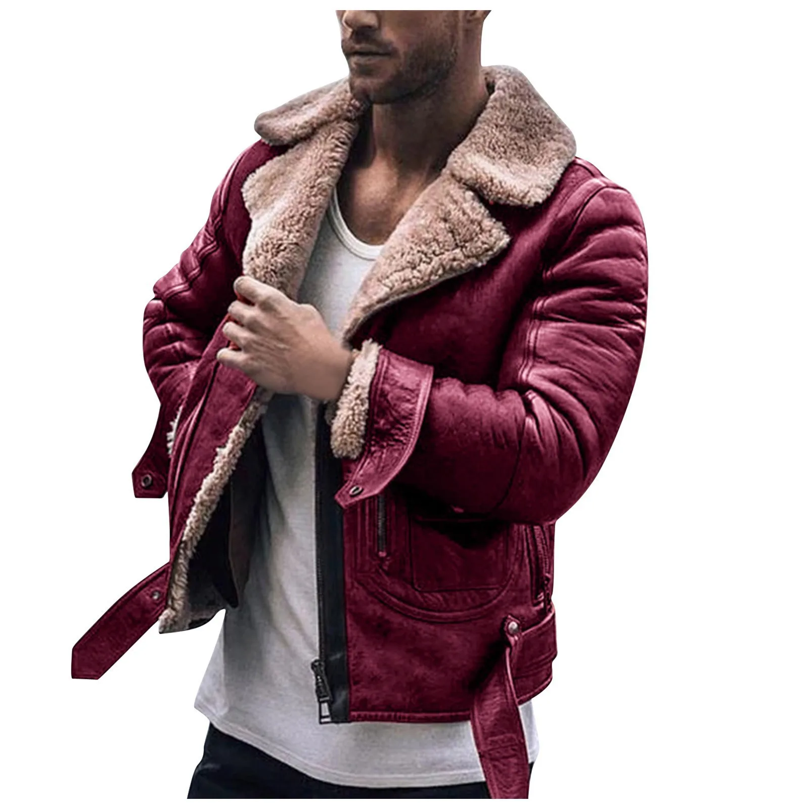 Men's Brown imitation fur jacket autumn winter season zipper integrated men's coat warm outdoor street shooting wind proof | Мужская