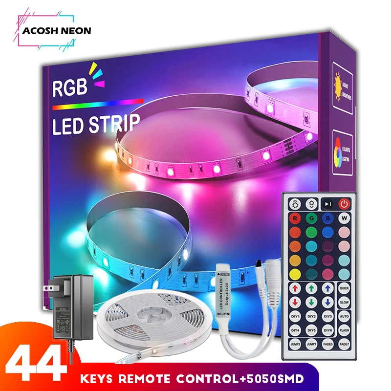 rgb led strip With 44keys remote control 12v luces led 5050 20m 64.5ft flexible led strip lightsfor tv home bedromm decortation