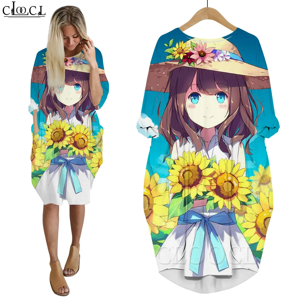 

Красивые платья CLOOCL, модная женская одежда комиксов, платье с длинным рукавом, солнечный день, Подсолнухи, морская девушка, аниме платье, Пря...