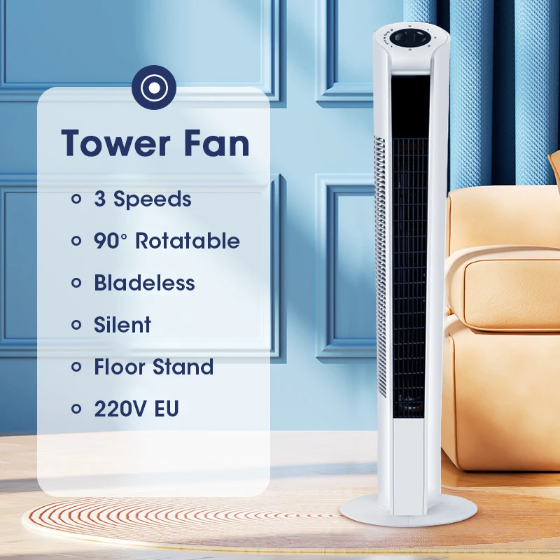 

220V Bladeless Tower Fans Safety For Baby Floor Standing Fan Oscillating Vertical Cooling Electric Fan Strong Wind Floor Stand