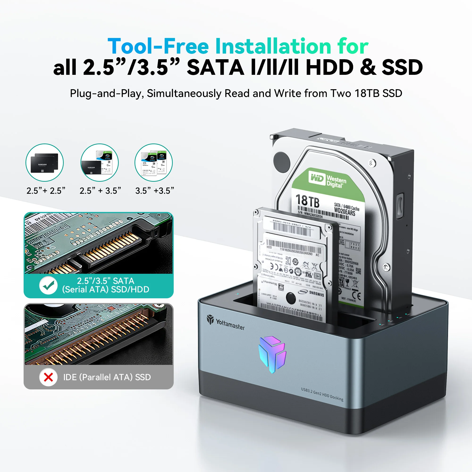 Док-станция Yottamaster для двух жестких дисков SATA-USB 3 0 HDD док-станция с автономным