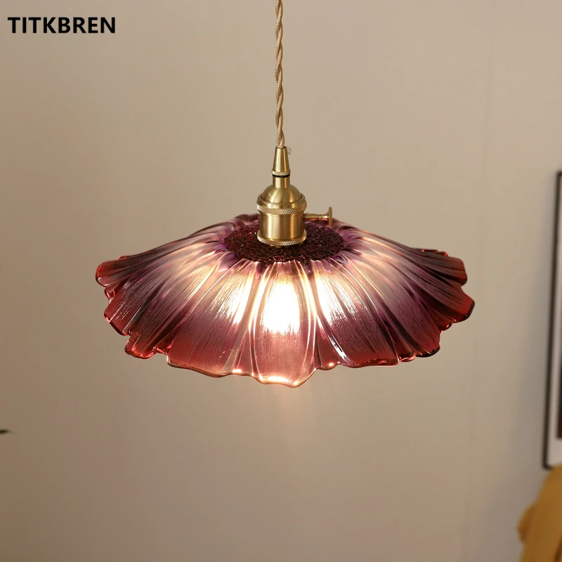 Nordic Flower Glass Shade Chandelier Brass With Switch Hallway Lamp Dining Room Bedroom Bedside Hanging Pendant Lights Fixtures