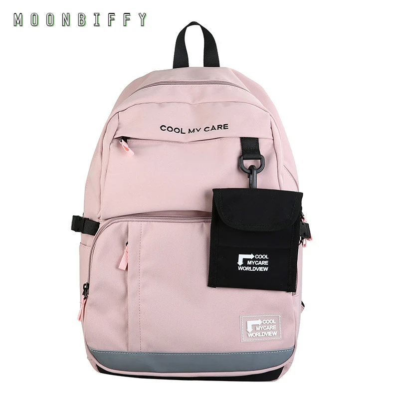 

New 2021 Backpack Female Korean Version Tooling Student Large-capacity School Bag Fashion Contrast Color Travel Couple Backpack